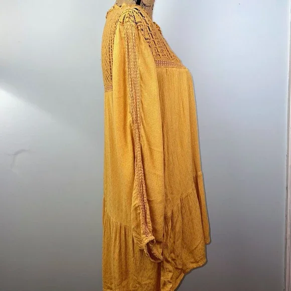 American Eagle Yellow Tunic Top Bohemian Lace Tassels Long Sleeved Womens Medium - Picture 4 of 9